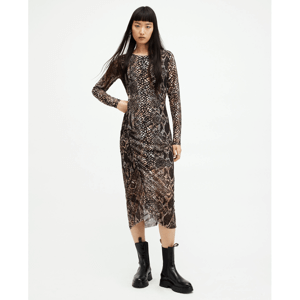 AllSaints Nora Waima Long Sleeve Ruched Midi Dress